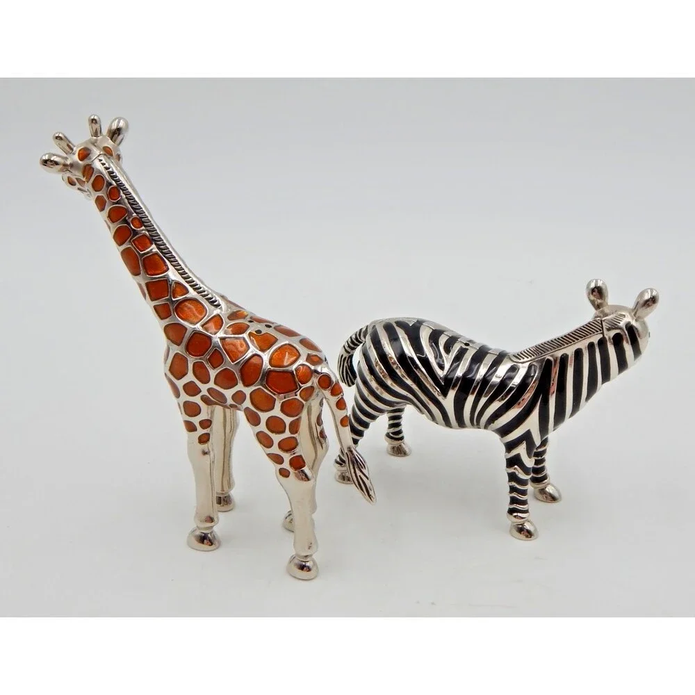 Godinger Silver Co. Enamel Giraffe Zebra Figural Salt Pepper Shakers